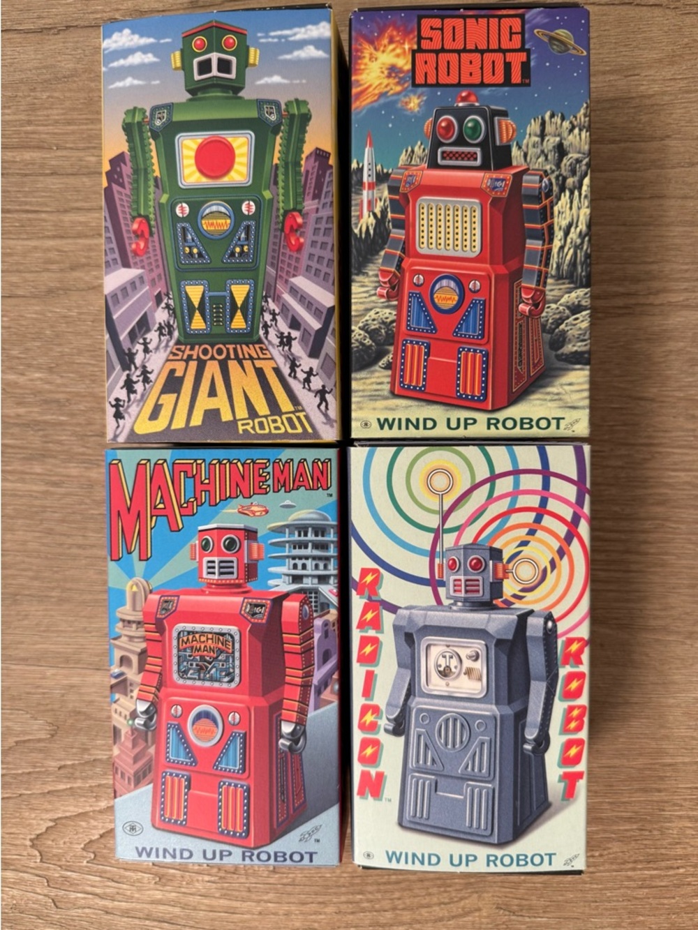 Wind-Up Robot Toy Collection (4) w/ Boxes – Vintage Style